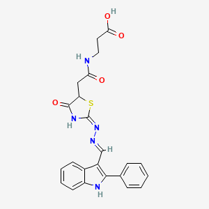 molecular formula C23H21N5O4S B2645046 3-(2-((E)-4-氧代-2-((E)-((2-苯基-1H-吲哚-3-基)亚甲基)肼基)噻唑烷-5-基)乙酰氨基)丙酸 CAS No. 868152-76-5