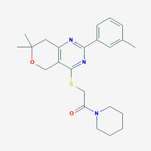 7,7-dimethyl-2-(3-methylphenyl)-7,8-dihydro-5H-pyrano[4,3-d]pyrimidin-4-yl 2-oxo-2-(1-piperidinyl)ethyl sulfide