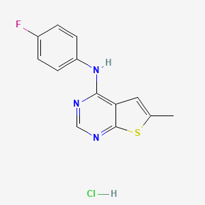 molecular formula C13H11ClFN3S B2645063 N-(4-fluorophenyl)-6-methylthieno[2,3-d]pyrimidin-4-amine hydrochloride CAS No. 1216629-38-7