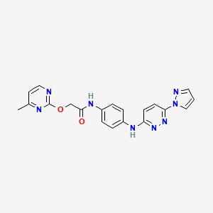 molecular formula C20H18N8O2 B2645064 N-(4-((6-(1H-pyrazol-1-yl)pyridazin-3-yl)amino)phenyl)-2-((4-methylpyrimidin-2-yl)oxy)acetamide CAS No. 1251547-95-1