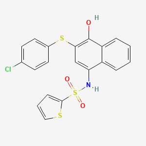 molecular formula C20H14ClNO3S3 B2645065 N-[3-(4-chlorophenyl)sulfanyl-4-hydroxynaphthalen-1-yl]thiophene-2-sulfonamide CAS No. 865613-75-8