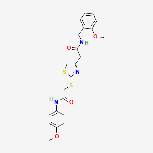 molecular formula C22H23N3O4S2 B2645066 N-(2-methoxybenzyl)-2-(2-((2-((4-methoxyphenyl)amino)-2-oxoethyl)thio)thiazol-4-yl)acetamide CAS No. 941892-67-7
