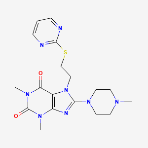 molecular formula C18H24N8O2S B2645071 1,3-Dimethyl-8-(4-methylpiperazin-1-yl)-7-(2-pyrimidin-2-ylsulfanylethyl)purine-2,6-dione CAS No. 673442-95-0