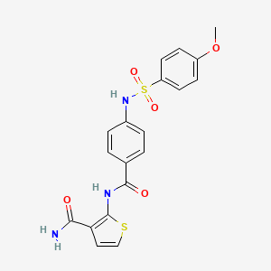 molecular formula C19H17N3O5S2 B2645076 2-(4-(4-甲氧苯磺酰胺)苯甲酰胺)噻吩-3-甲酰胺 CAS No. 898457-16-4