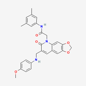 molecular formula C28H27N3O5 B2645079 N-(3,5-dimethylphenyl)-2-(7-(((4-methoxyphenyl)amino)methyl)-6-oxo-[1,3]dioxolo[4,5-g]quinolin-5(6H)-yl)acetamide CAS No. 894562-55-1