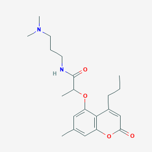 molecular formula C21H30N2O4 B264508 N-[3-(dimethylamino)propyl]-2-[(7-methyl-2-oxo-4-propyl-2H-chromen-5-yl)oxy]propanamide 