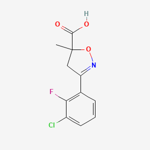 molecular formula C11H9ClFNO3 B2645085 3-(3-氯-2-氟苯基)-5-甲基-4,5-二氢-1,2-噁唑-5-羧酸 CAS No. 1587625-30-6