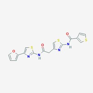 molecular formula C17H12N4O3S3 B2645087 N-(4-(2-((4-(furan-2-yl)thiazol-2-yl)amino)-2-oxoethyl)thiazol-2-yl)thiophene-3-carboxamide CAS No. 1207032-32-3