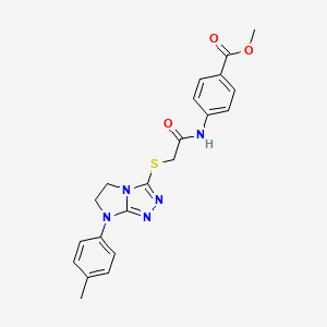 molecular formula C21H21N5O3S B2645090 4-(2-((7-(对甲苯基)-6,7-二氢-5H-咪唑并[2,1-c][1,2,4]三唑-3-基)硫代)乙酰氨基)苯甲酸甲酯 CAS No. 921539-87-9