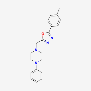 molecular formula C20H22N4O B2645098 2-((4-Phenylpiperazin-1-yl)methyl)-5-(p-tolyl)-1,3,4-oxadiazole CAS No. 879567-58-5