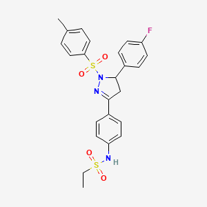 molecular formula C24H24FN3O4S2 B2645105 N-(4-(5-(4-fluorophenyl)-1-tosyl-4,5-dihydro-1H-pyrazol-3-yl)phenyl)ethanesulfonamide CAS No. 851781-46-9