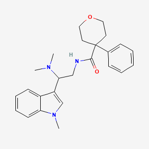 molecular formula C25H31N3O2 B2645106 N-(2-(dimethylamino)-2-(1-methyl-1H-indol-3-yl)ethyl)-4-phenyltetrahydro-2H-pyran-4-carboxamide CAS No. 1396889-16-9