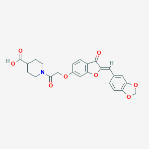 molecular formula C24H21NO8 B264511 1-({[2-(1,3-Benzodioxol-5-ylmethylene)-3-oxo-2,3-dihydro-1-benzofuran-6-yl]oxy}acetyl)-4-piperidinecarboxylic acid 