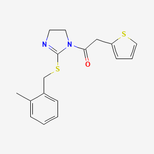 molecular formula C17H18N2OS2 B2645117 1-(2-((2-methylbenzyl)thio)-4,5-dihydro-1H-imidazol-1-yl)-2-(thiophen-2-yl)ethanone CAS No. 851801-38-2