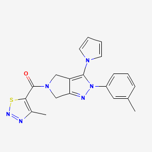 molecular formula C20H18N6OS B2645121 (3-(1H-pyrrol-1-yl)-2-(m-tolyl)pyrrolo[3,4-c]pyrazol-5(2H,4H,6H)-yl)(4-methyl-1,2,3-thiadiazol-5-yl)methanone CAS No. 1334373-45-3