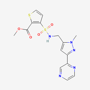 molecular formula C15H15N5O4S2 B2645144 methyl 3-(N-((1-methyl-3-(pyrazin-2-yl)-1H-pyrazol-5-yl)methyl)sulfamoyl)thiophene-2-carboxylate CAS No. 2034603-29-5