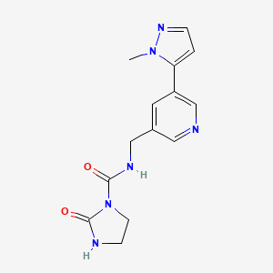 molecular formula C14H16N6O2 B2645148 N-((5-(1-methyl-1H-pyrazol-5-yl)pyridin-3-yl)methyl)-2-oxoimidazolidine-1-carboxamide CAS No. 2034463-09-5