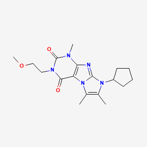 molecular formula C18H25N5O3 B2645168 6-环戊基-2-(2-甲氧基乙基)-4,7,8-三甲基嘌呤[7,8-a]咪唑-1,3-二酮 CAS No. 887672-23-3