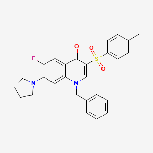molecular formula C27H25FN2O3S B2645180 1-benzyl-6-fluoro-7-(pyrrolidin-1-yl)-3-tosylquinolin-4(1H)-one CAS No. 892764-45-3