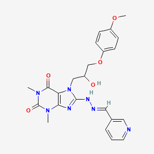 molecular formula C23H25N7O5 B2645207 nicotinaldehyde {7-[2-hydroxy-3-(4-methoxyphenoxy)propyl]-1,3-dimethyl-2,6-dioxo-2,3,6,7-tetrahydro-1H-purin-8-yl}hydrazone CAS No. 683790-63-8