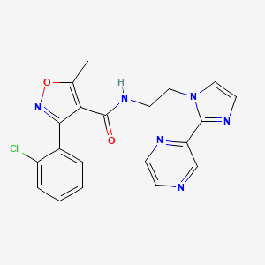 molecular formula C20H17ClN6O2 B2645213 3-(2-chlorophenyl)-5-methyl-N-(2-(2-(pyrazin-2-yl)-1H-imidazol-1-yl)ethyl)isoxazole-4-carboxamide CAS No. 2034450-52-5