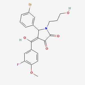 molecular formula C21H19BrFNO5 B2645228 5-(3-bromophenyl)-4-(3-fluoro-4-methoxybenzoyl)-3-hydroxy-1-(3-hydroxypropyl)-2,5-dihydro-1H-pyrrol-2-one CAS No. 868143-93-5