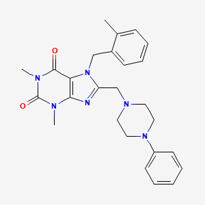 molecular formula C26H30N6O2 B2645232 1,3-二甲基-7-[(2-甲苯基)甲基]-8-[(4-苯基哌嗪-1-基)甲基]嘌呤-2,6-二酮 CAS No. 851938-21-1