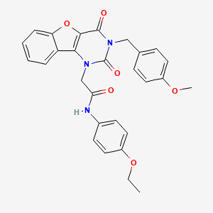 molecular formula C28H25N3O6 B2645256 N-(4-ethoxyphenyl)-2-(3-(4-methoxybenzyl)-2,4-dioxo-3,4-dihydrobenzofuro[3,2-d]pyrimidin-1(2H)-yl)acetamide CAS No. 892435-79-9