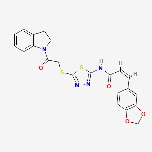molecular formula C22H18N4O4S2 B2645263 (Z)-3-(benzo[d][1,3]dioxol-5-yl)-N-(5-((2-(indolin-1-yl)-2-oxoethyl)thio)-1,3,4-thiadiazol-2-yl)acrylamide CAS No. 1322010-23-0