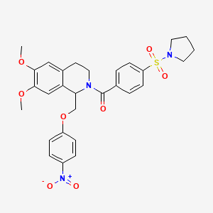 molecular formula C29H31N3O8S B2645277 (6,7-dimethoxy-1-((4-nitrophenoxy)methyl)-3,4-dihydroisoquinolin-2(1H)-yl)(4-(pyrrolidin-1-ylsulfonyl)phenyl)methanone CAS No. 449766-18-1