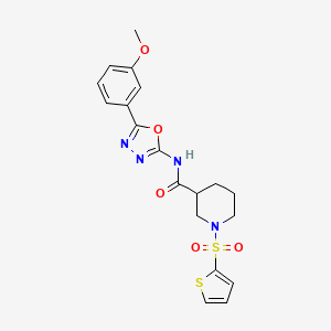 molecular formula C19H20N4O5S2 B2645293 N-(5-(3-methoxyphenyl)-1,3,4-oxadiazol-2-yl)-1-(thiophen-2-ylsulfonyl)piperidine-3-carboxamide CAS No. 921504-22-5