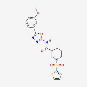 molecular formula C19H20N4O5S2 B2645293 N-(5-(3-甲氧基苯基)-1,3,4-恶二唑-2-基)-1-(噻吩-2-磺酰基)哌啶-3-甲酰胺 CAS No. 921504-22-5