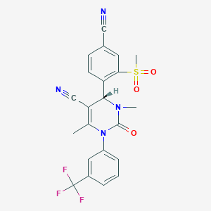 molecular formula C22H17F3N4O3S B2645296 (4R)-4-(4-Cyano-2-methylsulfonylphenyl)-3,6-dimethyl-2-oxo-1-[3-(trifluoromethyl)phenyl]-4H-pyrimidine-5-carbonitrile CAS No. 2446175-39-7