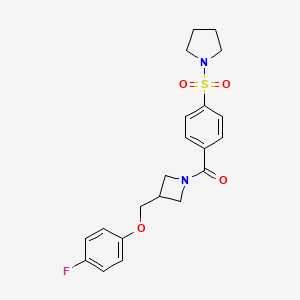molecular formula C21H23FN2O4S B2645297 (3-((4-氟苯氧基)甲基)氮杂环丁-1-基)(4-(吡咯烷-1-基磺酰基)苯基)甲苯酮 CAS No. 2034540-25-3