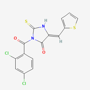 molecular formula C15H8Cl2N2O2S2 B2645303 3-(2,4-Dichlorobenzoyl)-2-sulfanylidene-5-(thiophen-2-ylmethylidene)imidazolidin-4-one CAS No. 743451-05-0