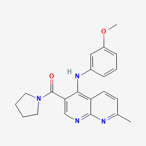 molecular formula C21H22N4O2 B2645306 (4-((3-Methoxyphenyl)amino)-7-methyl-1,8-naphthyridin-3-yl)(pyrrolidin-1-yl)methanone CAS No. 1251599-05-9