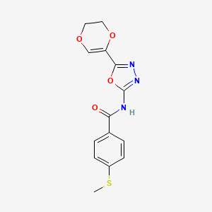 molecular formula C14H13N3O4S B2645308 N-[5-(2,3-dihydro-1,4-dioxin-5-yl)-1,3,4-oxadiazol-2-yl]-4-methylsulfanylbenzamide CAS No. 896359-13-0