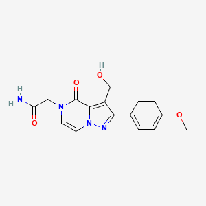 molecular formula C16H16N4O4 B2645312 2-[3-(羟甲基)-2-(4-甲氧基苯基)-4-氧代吡唑并[1,5-a]吡嗪-5(4H)-基]乙酰胺 CAS No. 2108350-69-0