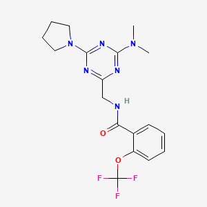molecular formula C18H21F3N6O2 B2645323 N-((4-(dimethylamino)-6-(pyrrolidin-1-yl)-1,3,5-triazin-2-yl)methyl)-2-(trifluoromethoxy)benzamide CAS No. 2034357-51-0