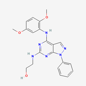 molecular formula C21H22N6O3 B2645325 2-({4-[(2,5-dimethoxyphenyl)amino]-1-phenyl-1H-pyrazolo[3,4-d]pyrimidin-6-yl}amino)ethanol CAS No. 946289-97-0