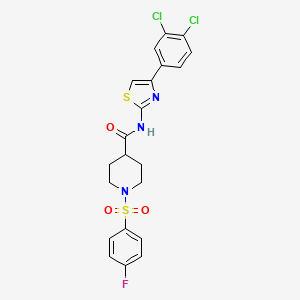 molecular formula C21H18Cl2FN3O3S2 B2645328 N-(4-(3,4-dichlorophenyl)thiazol-2-yl)-1-((4-fluorophenyl)sulfonyl)piperidine-4-carboxamide CAS No. 923367-76-4