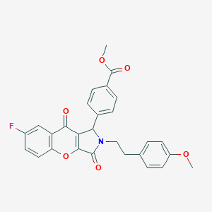 molecular formula C28H22FNO6 B264533 Methyl 4-{7-fluoro-2-[2-(4-methoxyphenyl)ethyl]-3,9-dioxo-1,2,3,9-tetrahydrochromeno[2,3-c]pyrrol-1-yl}benzoate 