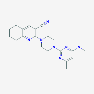 molecular formula C21H27N7 B2645356 2-[4-[4-(Dimethylamino)-6-methylpyrimidin-2-yl]piperazin-1-yl]-5,6,7,8-tetrahydroquinoline-3-carbonitrile CAS No. 2415569-04-7