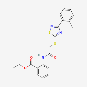 molecular formula C20H19N3O3S2 B2645365 Ethyl 2-(2-((3-(o-tolyl)-1,2,4-thiadiazol-5-yl)thio)acetamido)benzoate CAS No. 864918-75-2