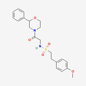 molecular formula C21H26N2O5S B2645376 2-(4-甲氧基苯基)-N-(2-氧代-2-(2-苯基吗啉代)乙基)乙磺酰胺 CAS No. 953957-09-0