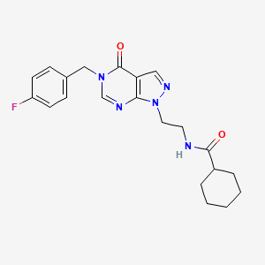 molecular formula C21H24FN5O2 B2645389 N-(2-(5-(4-fluorobenzyl)-4-oxo-4,5-dihydro-1H-pyrazolo[3,4-d]pyrimidin-1-yl)ethyl)cyclohexanecarboxamide CAS No. 922010-54-6