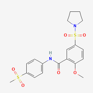 molecular formula C19H22N2O6S2 B2645410 2-甲氧基-N-(4-(甲磺酰基)苯基)-5-(吡咯烷-1-基磺酰基)苯甲酰胺 CAS No. 938027-25-9
