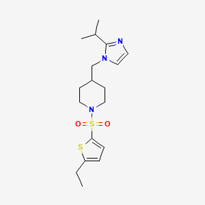 molecular formula C18H27N3O2S2 B2645413 1-((5-ethylthiophen-2-yl)sulfonyl)-4-((2-isopropyl-1H-imidazol-1-yl)methyl)piperidine CAS No. 1396886-63-7