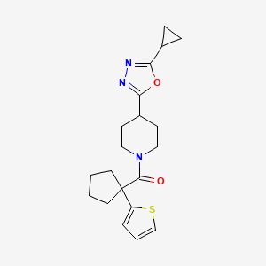 molecular formula C20H25N3O2S B2645416 (4-(5-环丙基-1,3,4-恶二唑-2-基)哌啶-1-基)(1-(噻吩-2-基)环戊基)甲酮 CAS No. 1208857-41-3