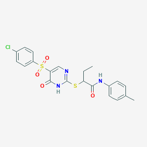 molecular formula C21H20ClN3O4S2 B2645441 2-((5-((4-chlorophenyl)sulfonyl)-6-oxo-1,6-dihydropyrimidin-2-yl)thio)-N-(p-tolyl)butanamide CAS No. 904578-01-4